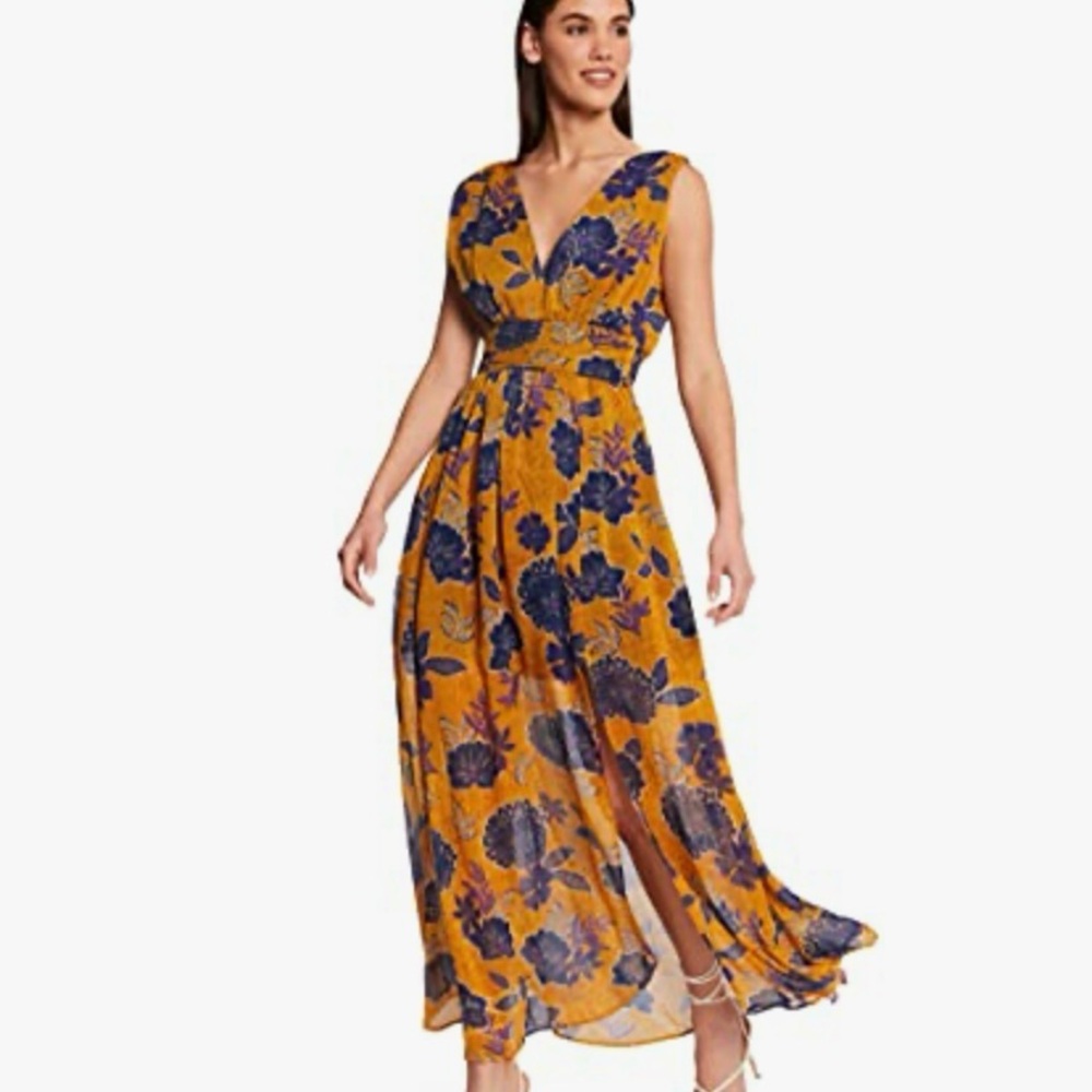 Morgan de Toi Yellow Gold Sleeveless Wrap Maxi Dress